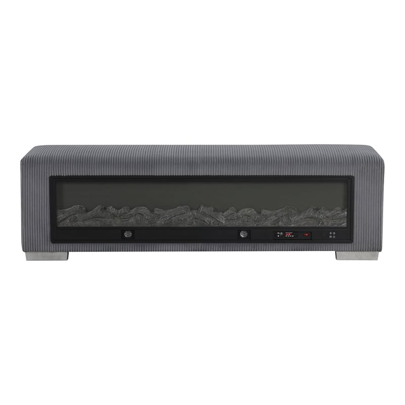 Furniture of America Alson Gray Fabric Bench with Fireplace and Bluetooth Audio