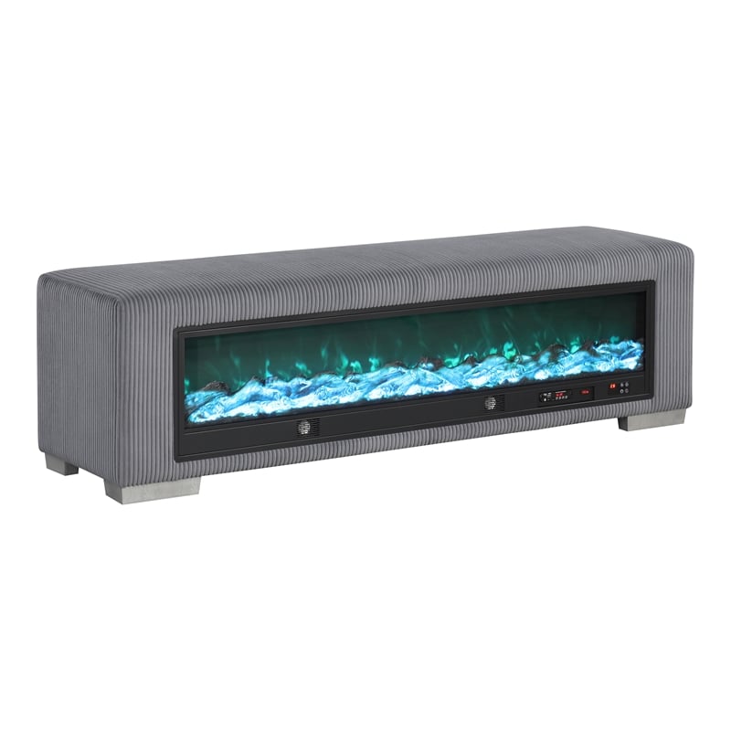 Furniture of America Alson Gray Fabric Bench with Fireplace and Bluetooth Audio
