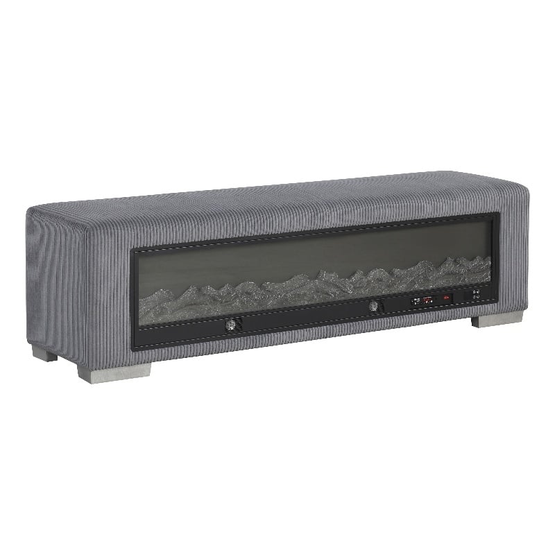 Furniture of America Alson Gray Fabric Bench with Fireplace and Bluetooth Audio