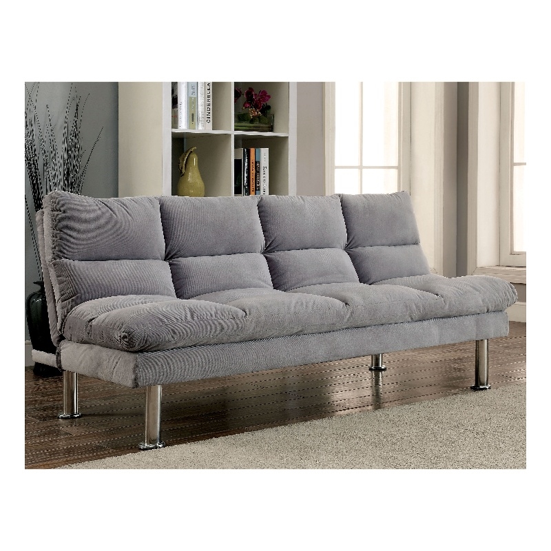 Furniture of America Ryven Biscuit Tufted Microfiber Futon Sofa Bed in Gray