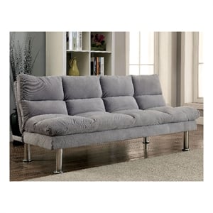 Furniture of America Ryven Biscuit Tufted Microfiber Futon Sofa Bed in Gray