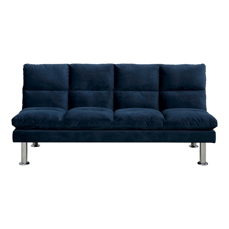 Furniture of America Ryven Biscuit Tufted Microfiber Futon Sofa Bed in Navy