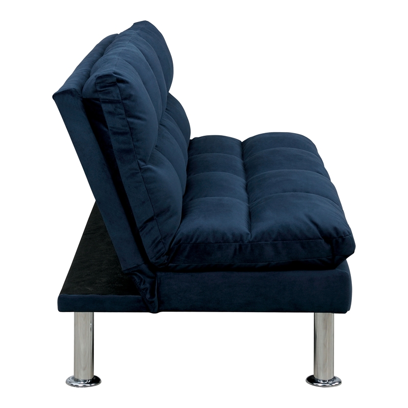 Furniture of America Ryven Biscuit Tufted Microfiber Futon Sofa Bed in Navy