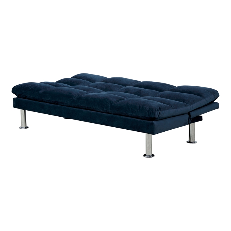 Furniture of America Ryven Biscuit Tufted Microfiber Futon Sofa Bed in Navy