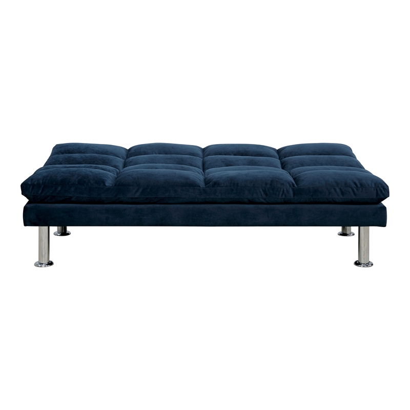 Furniture of America Ryven Biscuit Tufted Microfiber Futon Sofa Bed in Navy