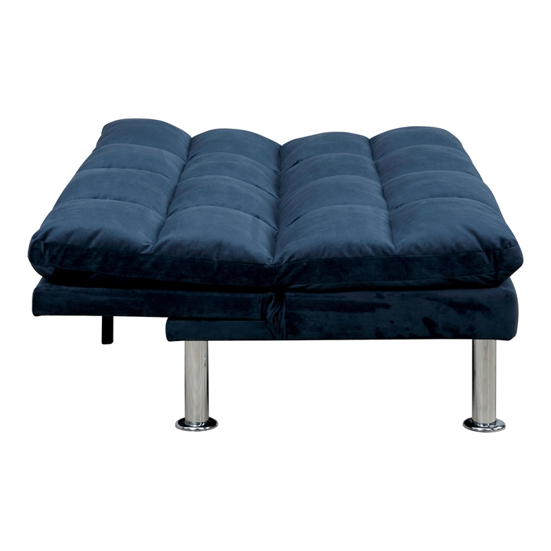 Furniture of America Ryven Biscuit Tufted Microfiber Futon Sofa Bed in Navy