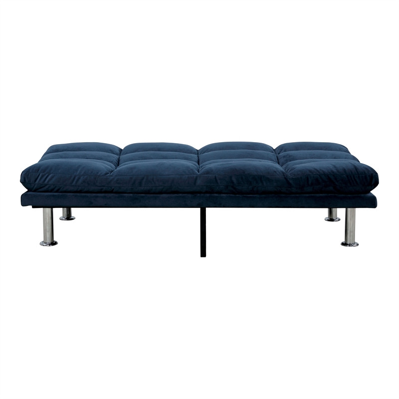 Furniture of America Ryven Biscuit Tufted Microfiber Futon Sofa Bed in Navy