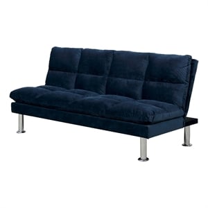 Furniture of America Ryven Biscuit Tufted Microfiber Futon Sofa Bed in Navy