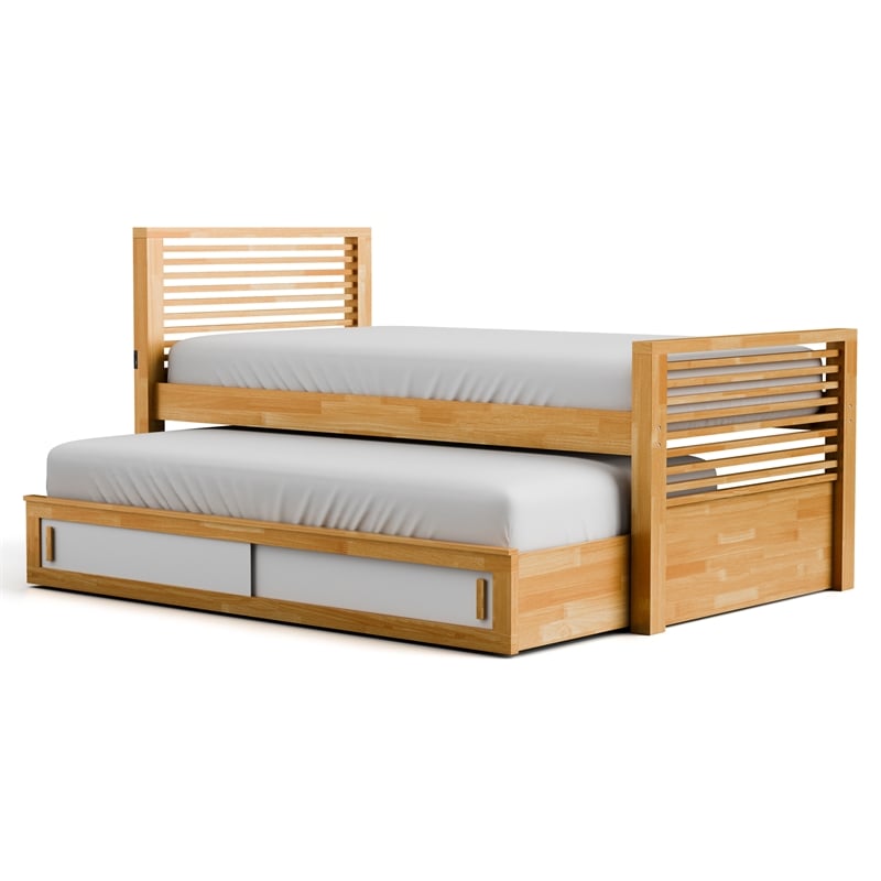 Furniture of America Corwin Wood Full Oak Captain Bed with Trundle and USB Port