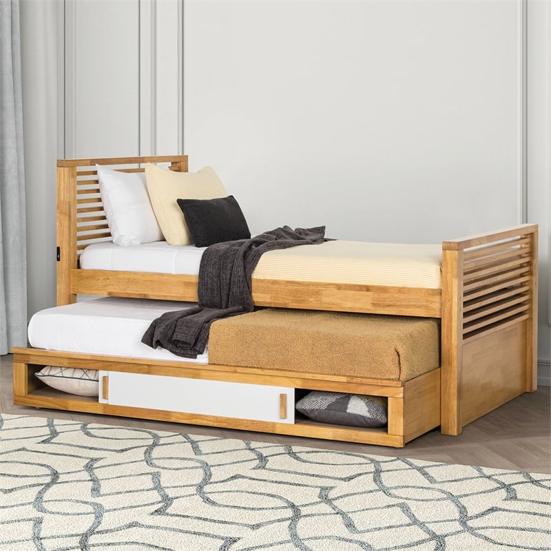 Furniture of America Corwin Wood Full Oak Captain Bed with Trundle and USB Port