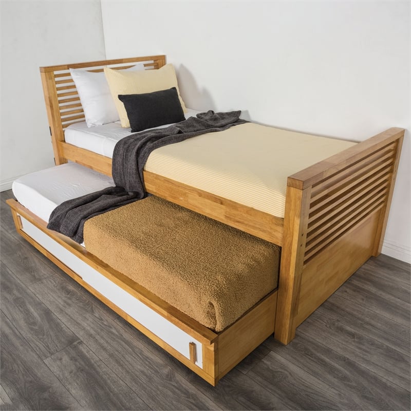 Furniture of America Corwin Wood Full Oak Captain Bed with Trundle and USB Port