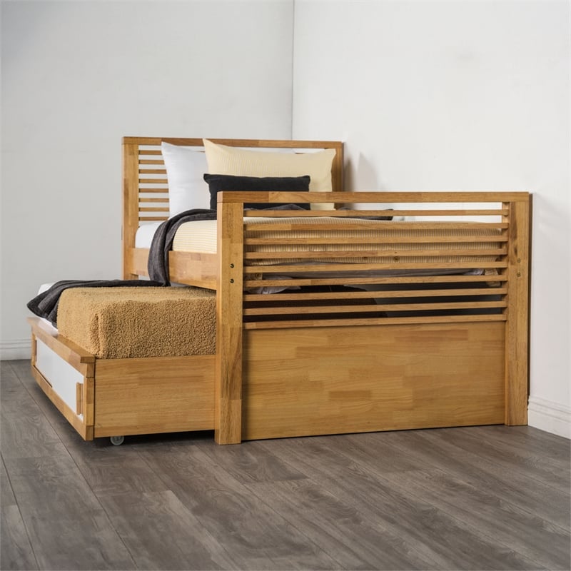 Furniture of America Corwin Wood Full Oak Captain Bed with Trundle and USB Port