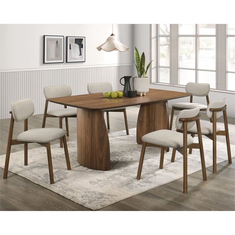 Furniture of America Haukea Wood 7-Piece Dining Table Set in Walnut