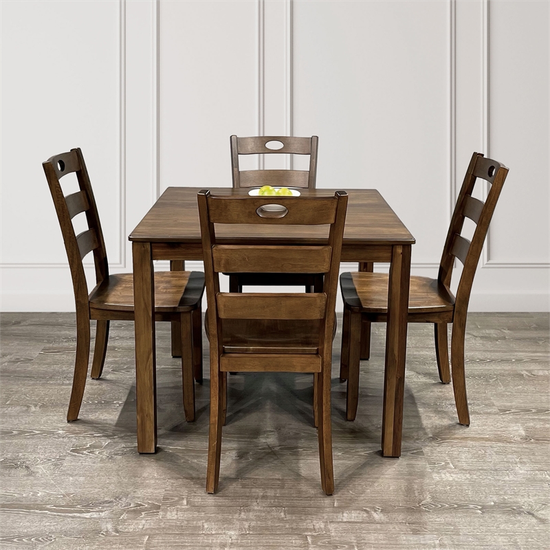 Furniture of America Haarven Wood 5-Piece Dining Table Set in Walnut