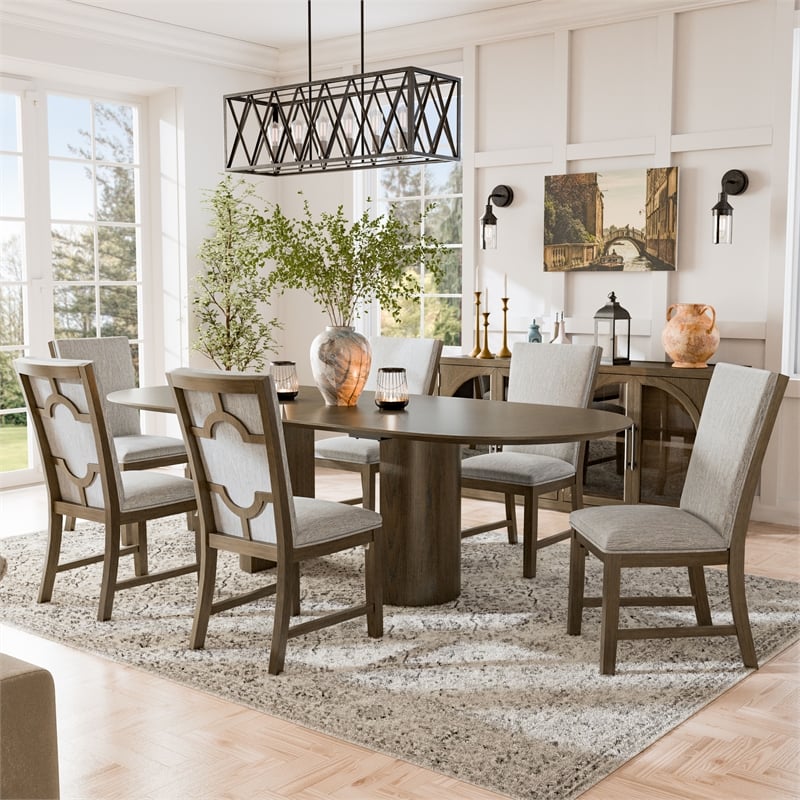 Furniture of America Vrusales Wood Extendable 7-Piece Dining Table Set in Oak