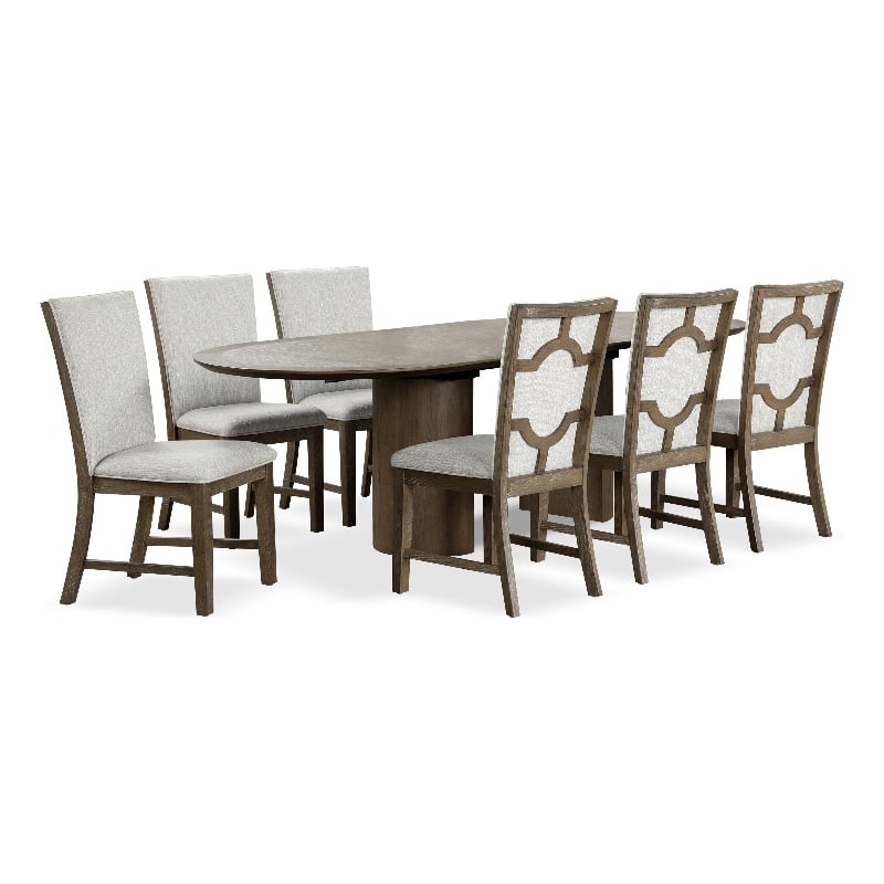 Furniture of America Vrusales Wood Extendable 7-Piece Dining Table Set in Oak