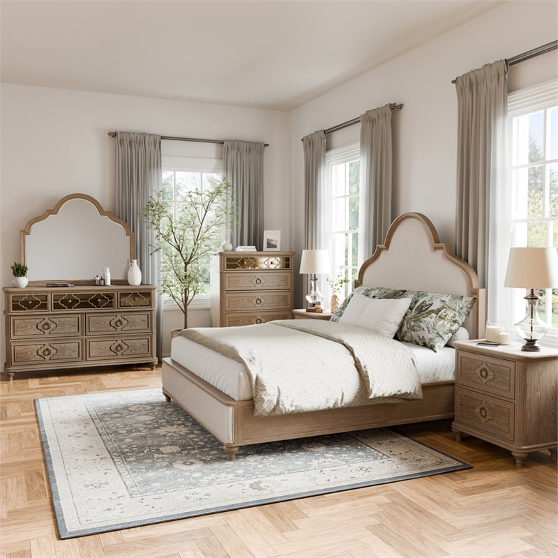 Furniture of America Weile Wood Queen 6-Piece Bedroom Set in Oak