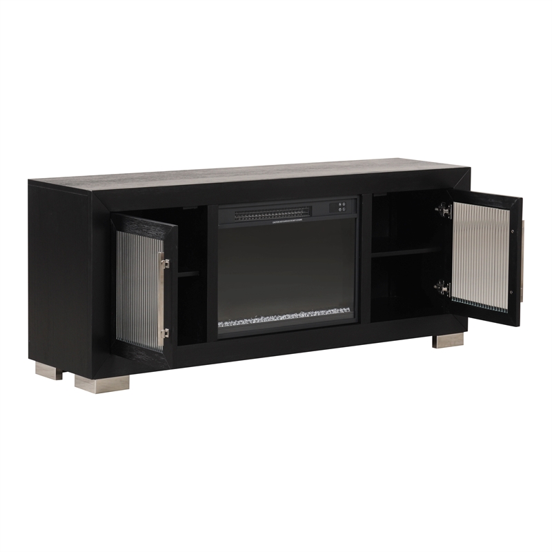 Furniture of America Sarai Wood 60-inch TV Stand with Fireplace in Black