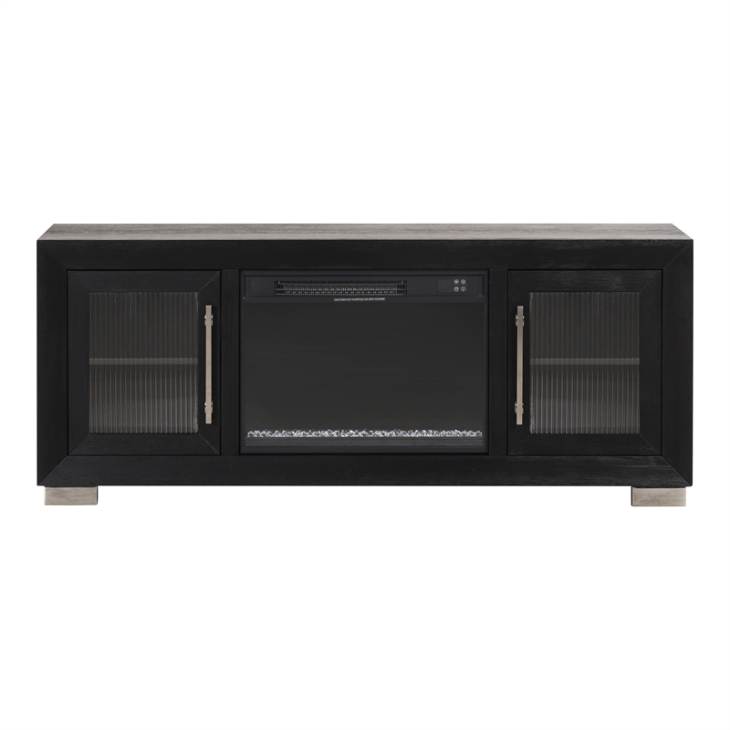 Furniture of America Sarai Wood 60-inch TV Stand with Fireplace in Black
