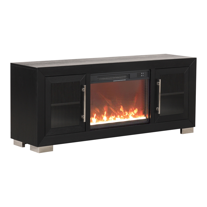 Furniture of America Sarai Wood 60-inch TV Stand with Fireplace in Black