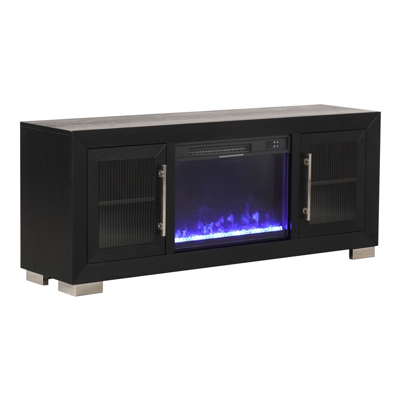Furniture of America Sarai Wood 60-inch TV Stand with Fireplace in Black