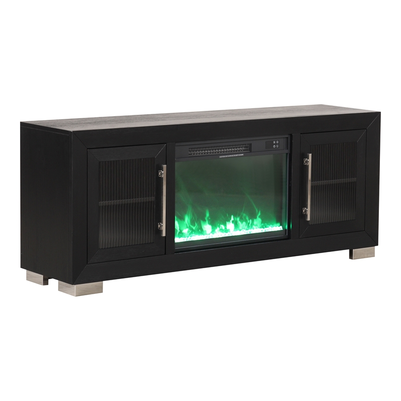 Furniture of America Sarai Wood 60-inch TV Stand with Fireplace in Black
