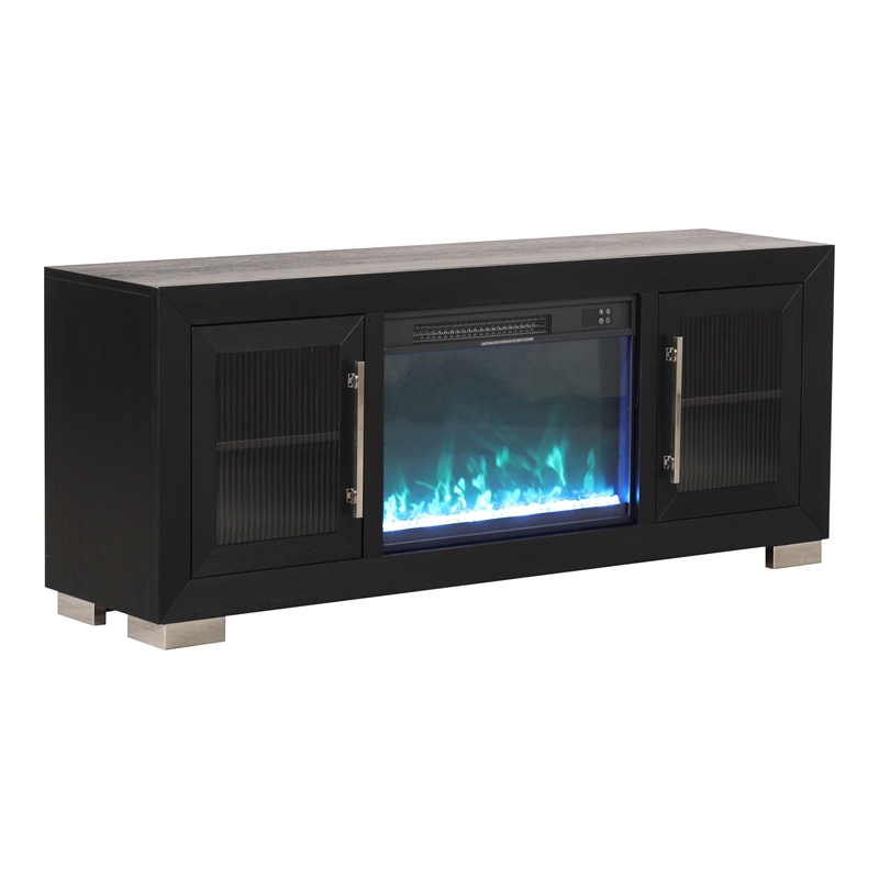Furniture of America Sarai Wood 60-inch TV Stand with Fireplace in Black