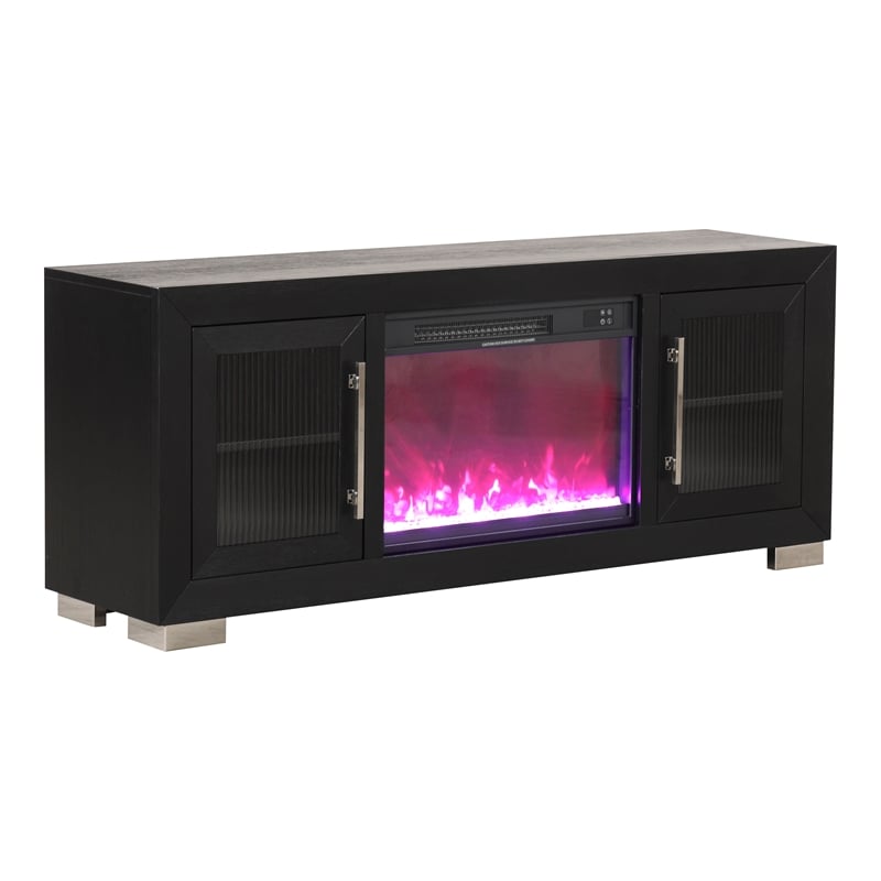 Furniture of America Sarai Wood 60-inch TV Stand with Fireplace in Black