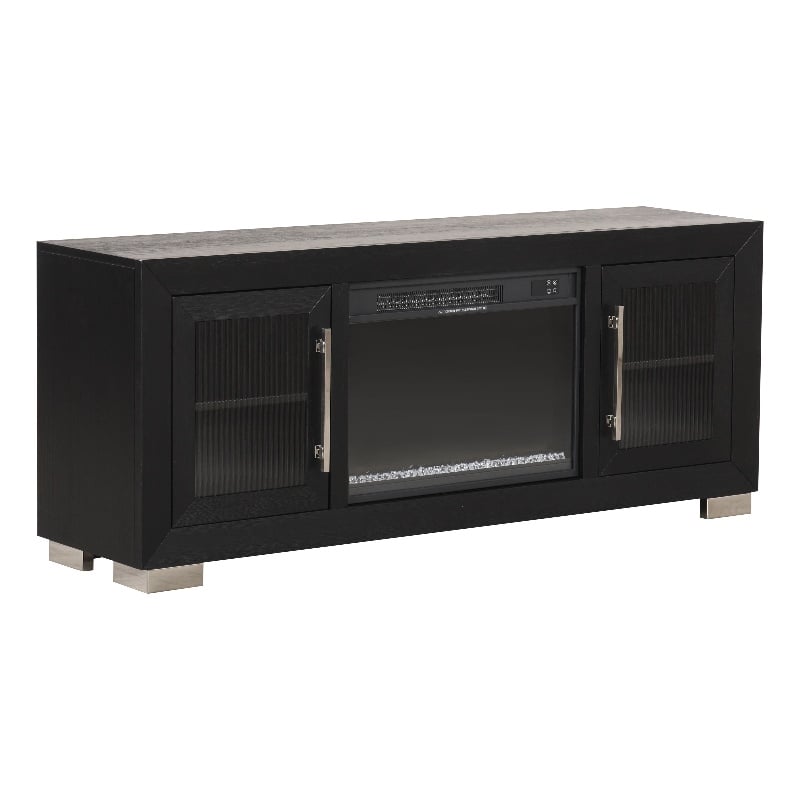 Furniture of America Sarai Wood 60-inch TV Stand with Fireplace in Black