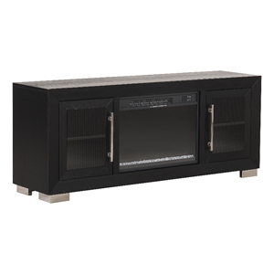 Furniture of America Sarai Wood 60-inch TV Stand with Fireplace in Black