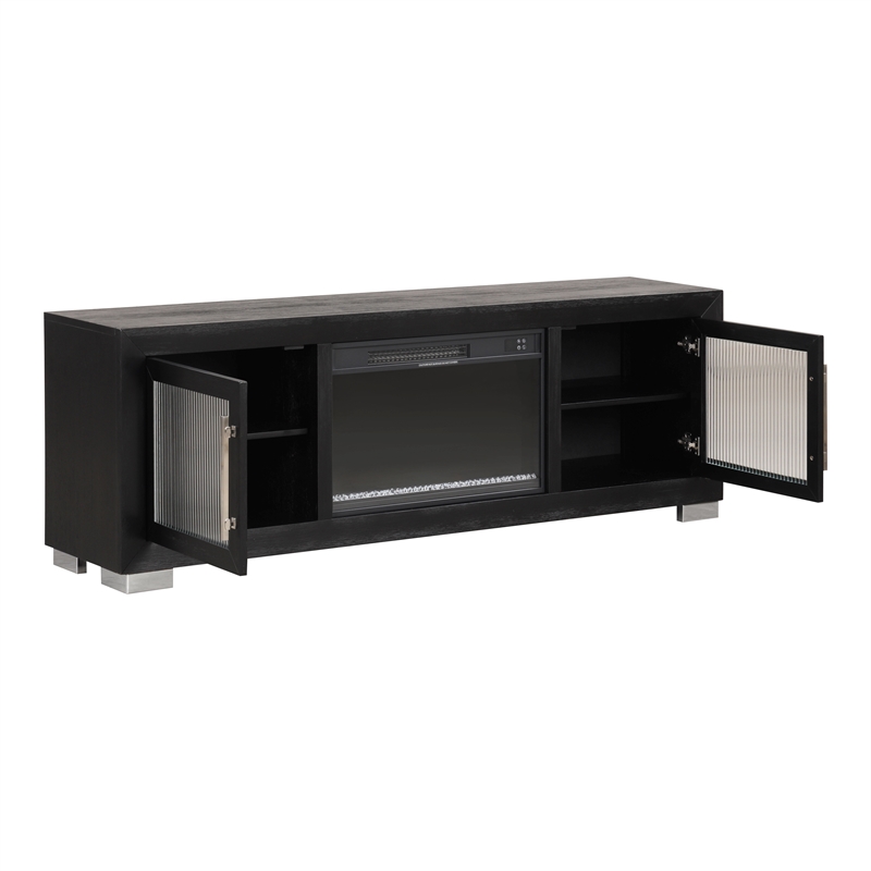 Furniture of America Sarai Wood 72-inch TV Stand with Fireplace in Black