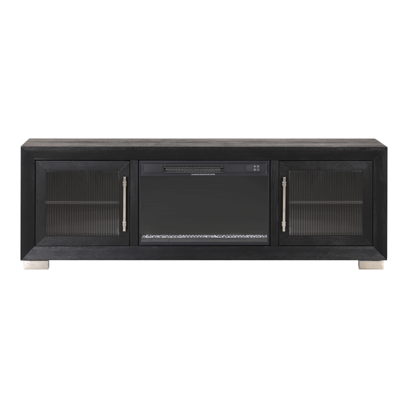 Furniture of America Sarai Wood 72-inch TV Stand with Fireplace in Black
