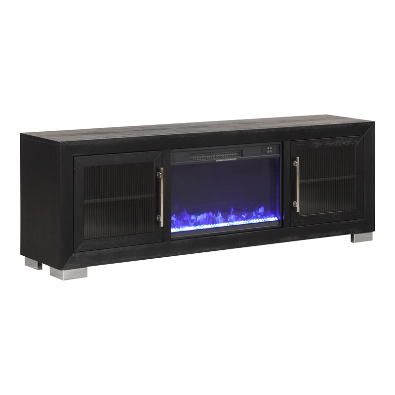 Furniture of America Sarai Wood 72-inch TV Stand with Fireplace in Black