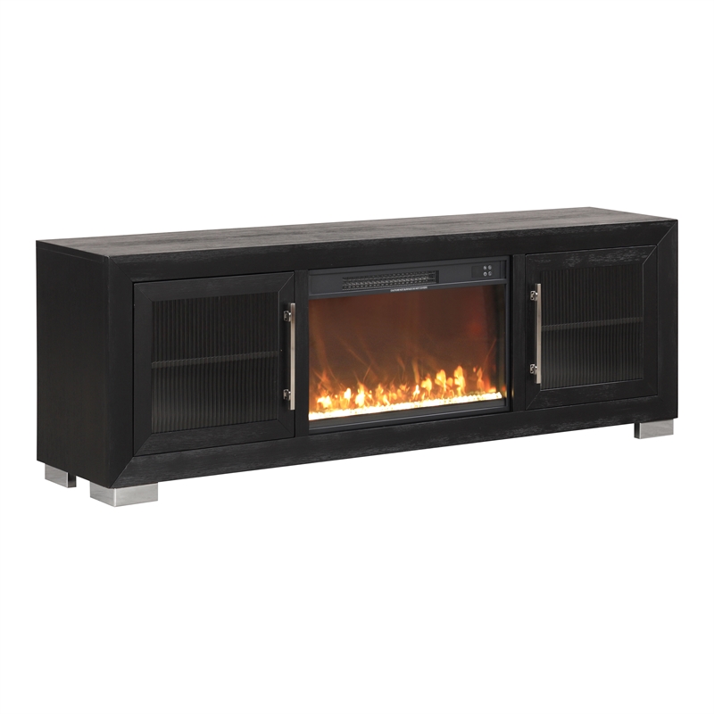 Furniture of America Sarai Wood 72-inch TV Stand with Fireplace in Black