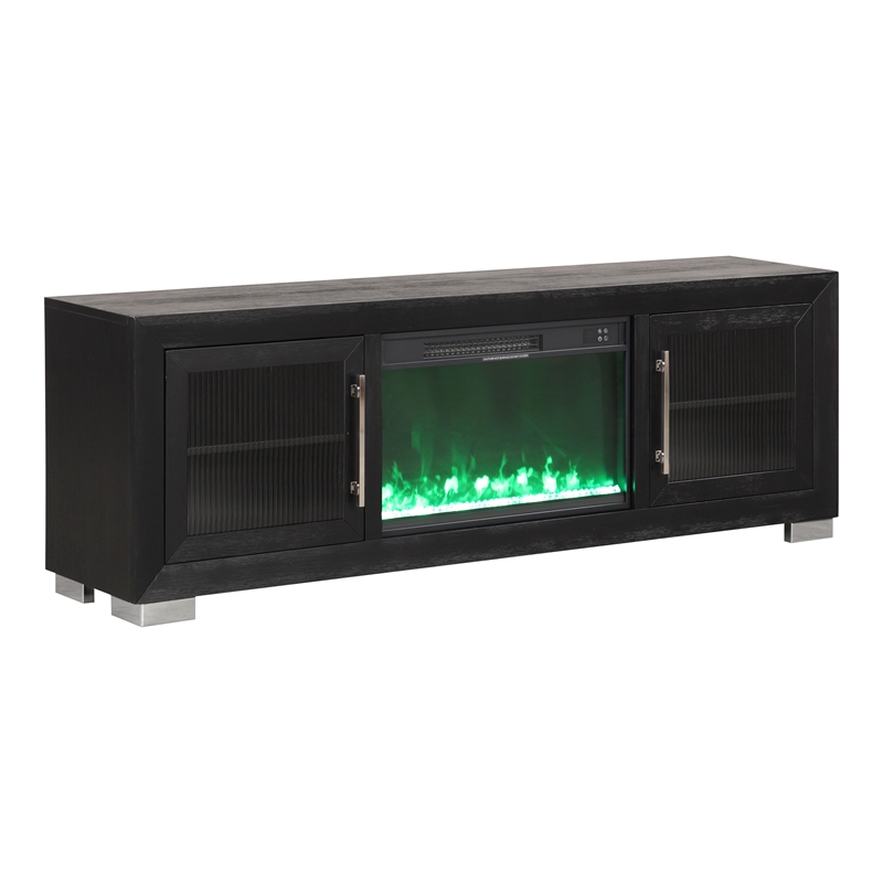 Furniture of America Sarai Wood 72-inch TV Stand with Fireplace in Black