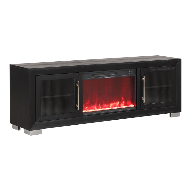 Furniture of America Sarai Wood 72-inch TV Stand with Fireplace in Black
