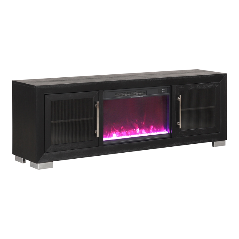 Furniture of America Sarai Wood 72-inch TV Stand with Fireplace in Black