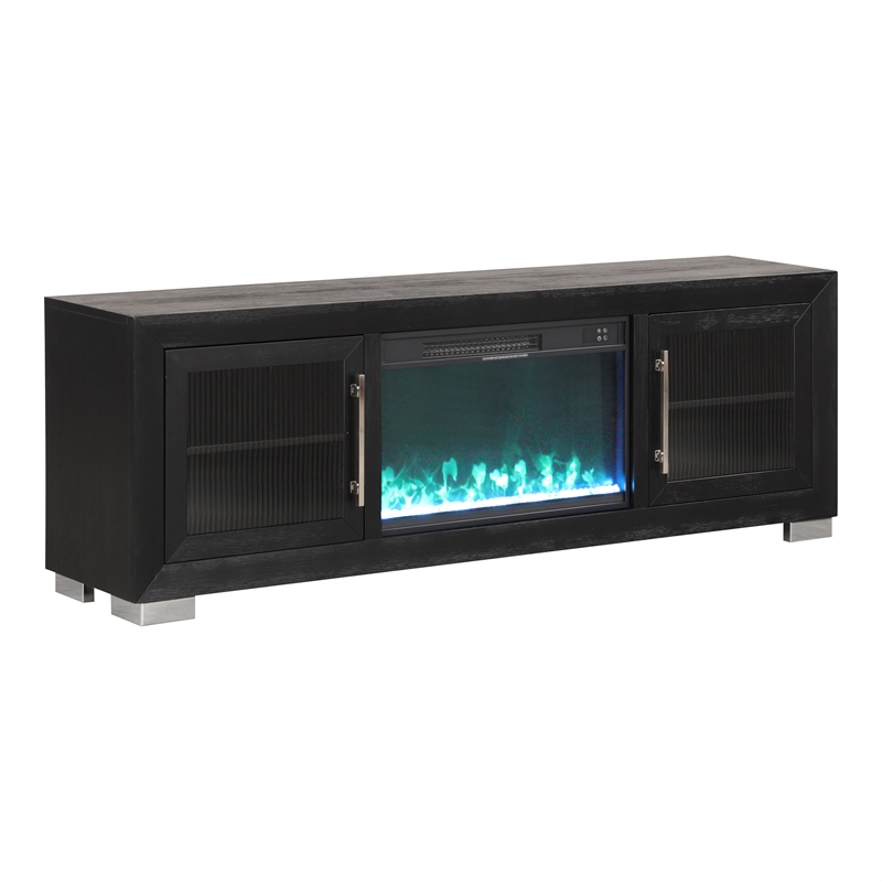 Furniture of America Sarai Wood 72-inch TV Stand with Fireplace in Black