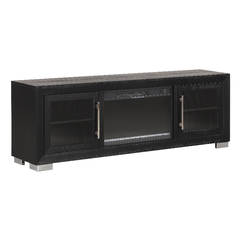 Furniture of America Sarai Wood 72-inch TV Stand with Fireplace in Black
