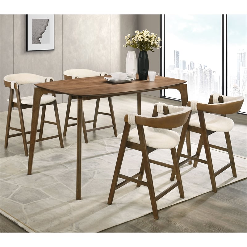 Furniture of America Alara Wood 5-Piece Counter Dining Table Set in Walnut