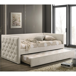 Furniture of America Buryn Fabric and Wood Twin Daybed with Trundle in Beige
