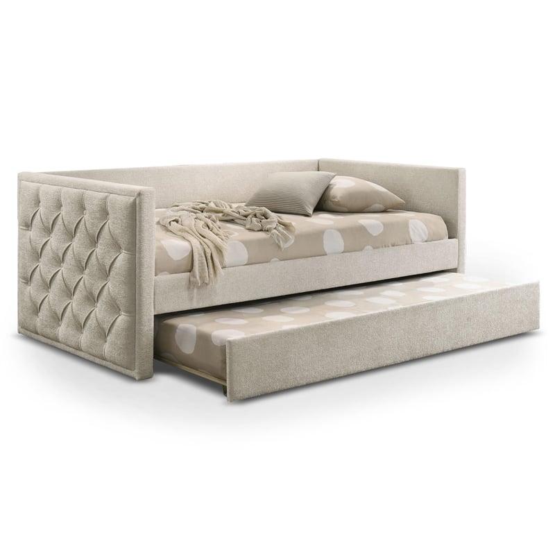 Furniture of America Buryn Fabric and Wood Twin Daybed with Trundle in Beige