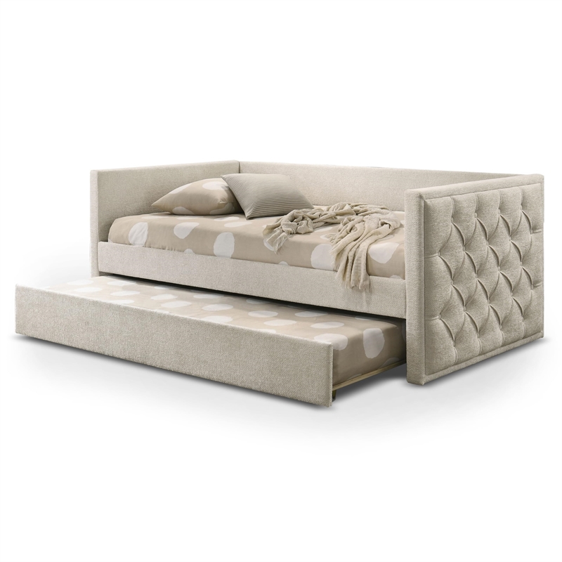 Furniture of America Buryn Fabric and Wood Twin Daybed with Trundle in Beige