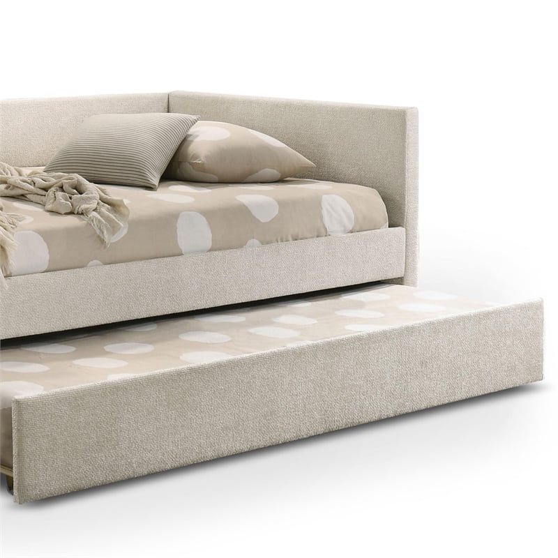 Furniture of America Buryn Fabric and Wood Twin Daybed with Trundle in Beige