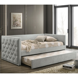 Furniture of America Buryn Fabric and Wood Twin Daybed with Trundle in Gray
