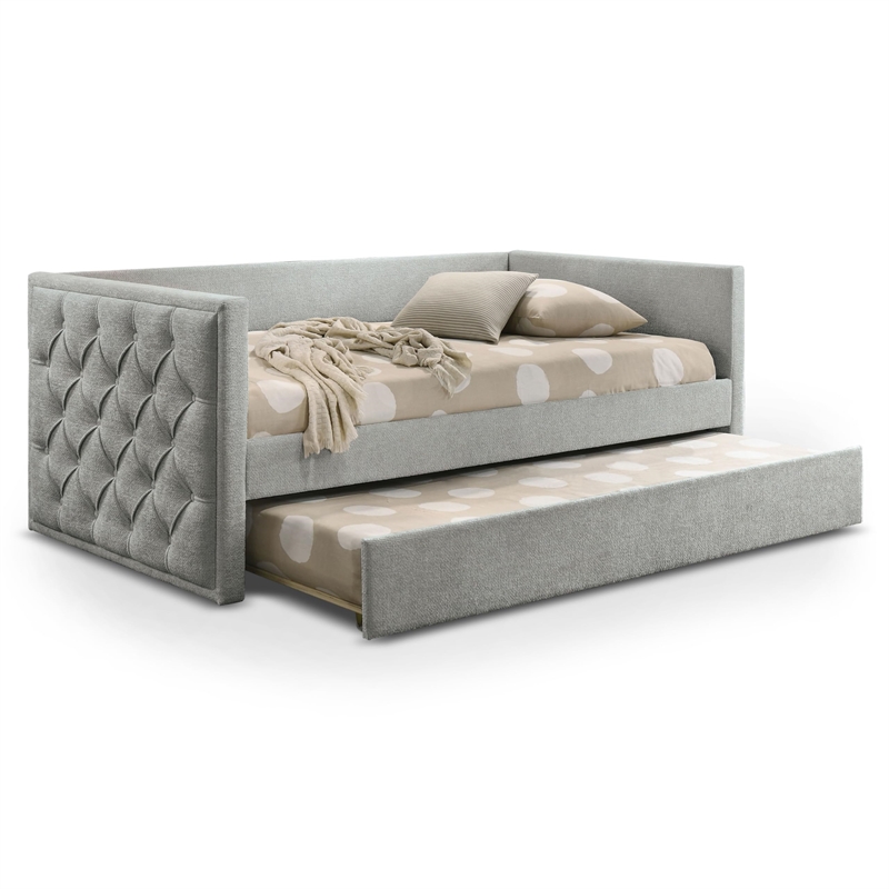 Furniture of America Buryn Fabric and Wood Twin Daybed with Trundle in Gray