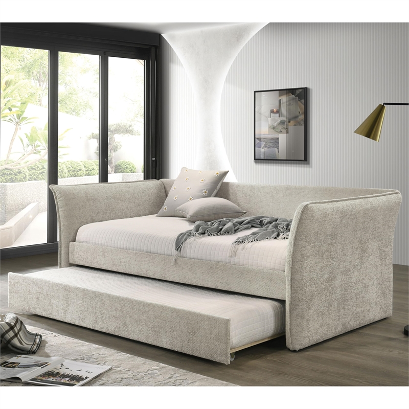 Furniture of America Liovet Fabric and Wood Twin Daybed with Trundle in Beige