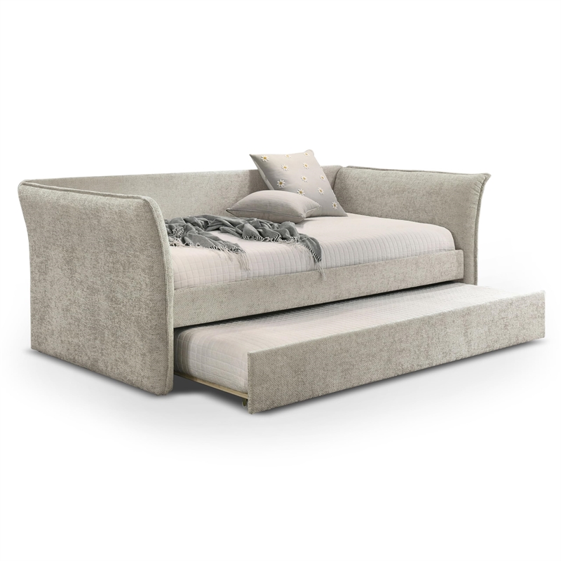 Furniture of America Liovet Fabric and Wood Twin Daybed with Trundle in Beige