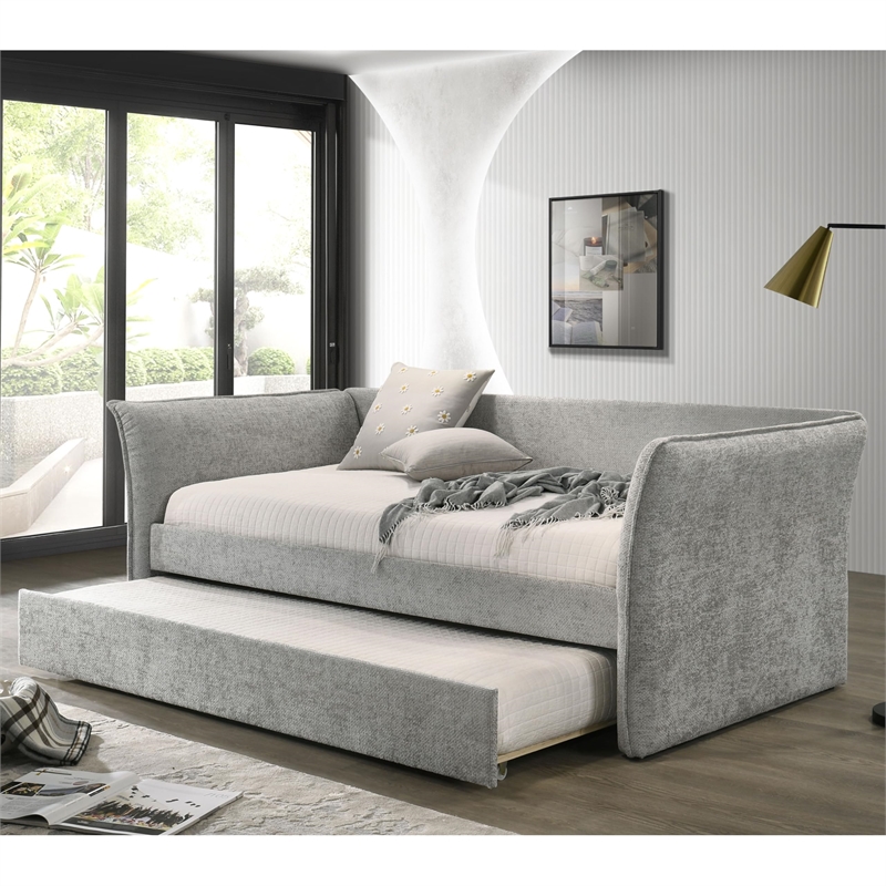 Furniture of America Liovet Fabric and Wood Twin Daybed with Trundle in Gray