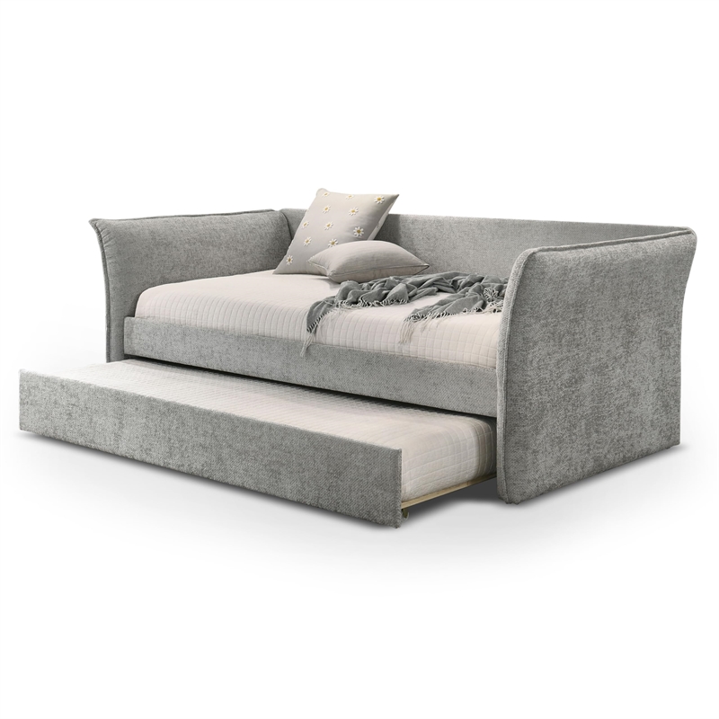 Furniture of America Liovet Fabric and Wood Twin Daybed with Trundle in Gray
